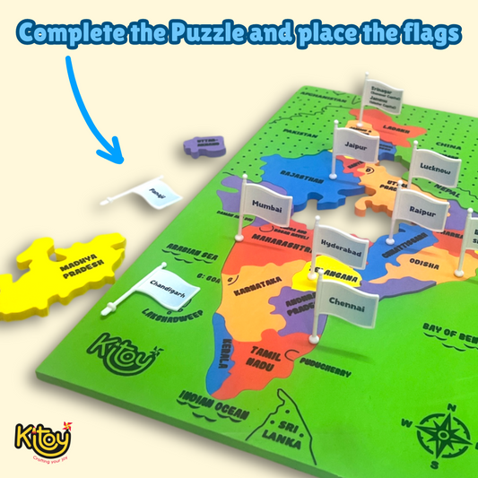 India Map with State Capital Flags and Union Territories