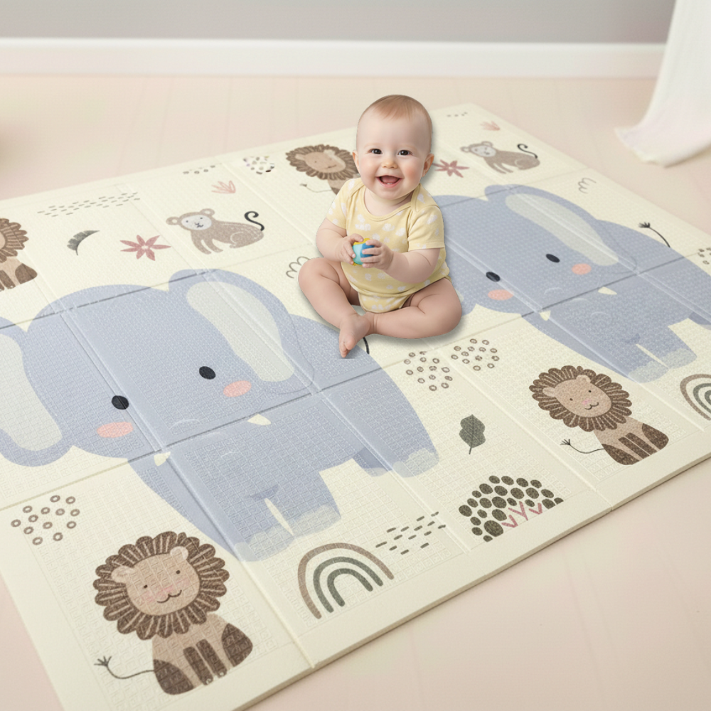 Extra Large Reversible Baby Play Mat, BPA Free Learning & Crawling Foldable Foam Mat (6x5 ft, 0.6cm Thickness) - Animals - Alphabets