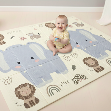 Extra Large Reversible Baby Play Mat, BPA Free Learning & Crawling Foldable Foam Mat (6x5 ft, 0.6cm Thickness) - Animals - Alphabets