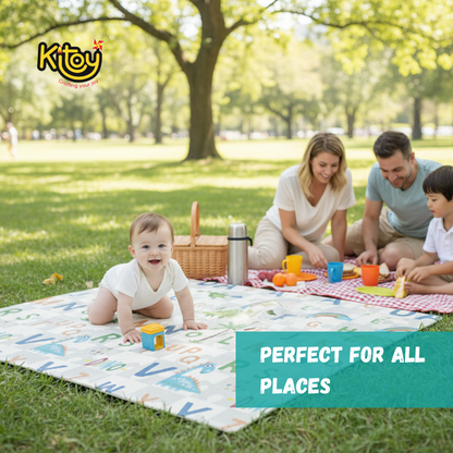 Extra Large Reversible Baby Play Mat, BPA Free Learning & Crawling Foldable Foam Mat (6x5 ft, 0.6cm Thickness) - Animals - Alphabets