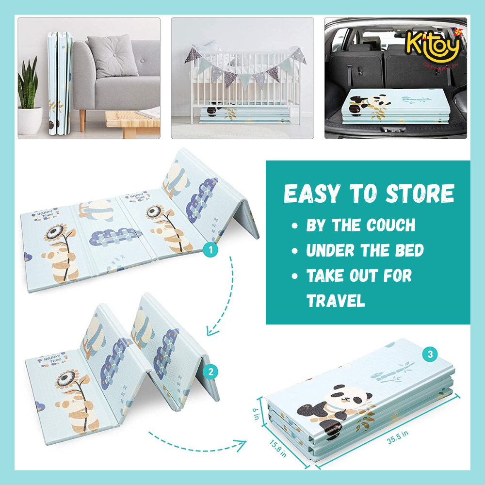 Extra Large Reversible Baby Play Mat, BPA Free Learning & Crawling Foldable Foam Mat (6x5 ft, 0.6cm Thickness) - Animals - Alphabets