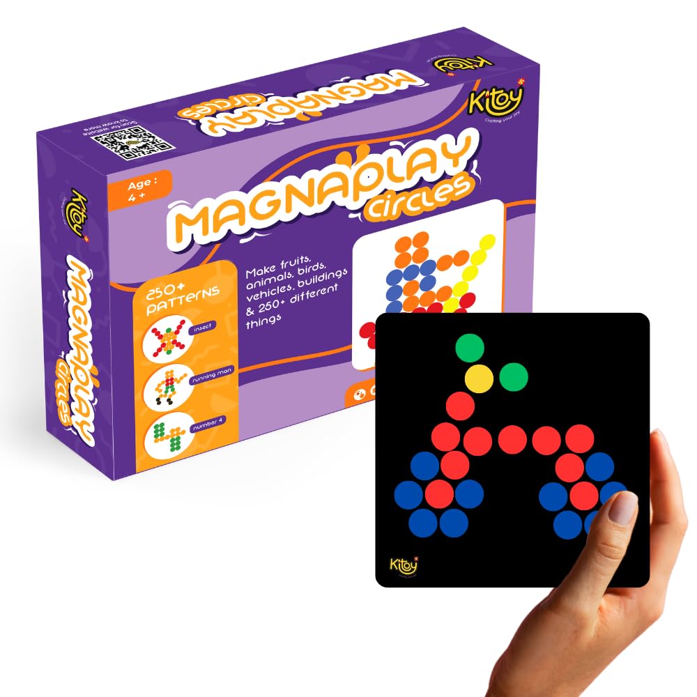 KITOY Magnaplay Circles | 60 Magnetic Circles with Board | 4+ Years (Multicolour)