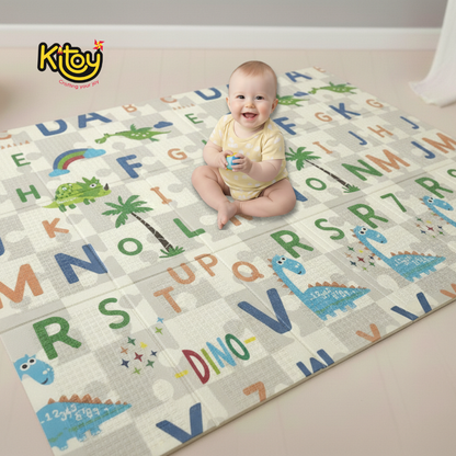 Extra Large Reversible Baby Play Mat, BPA Free Learning & Crawling Foldable Foam Mat (6x5 ft, 0.6cm Thickness) - Animals - Alphabets