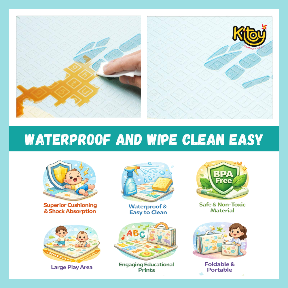 Extra Large Reversible Baby Play Mat, BPA Free Learning & Crawling Foldable Foam Mat (6x5 ft, 0.6cm Thickness) - Safari - Alphabets
